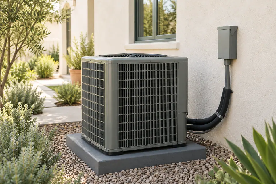 Level outdoor condenser on a new pad with an insulated line set